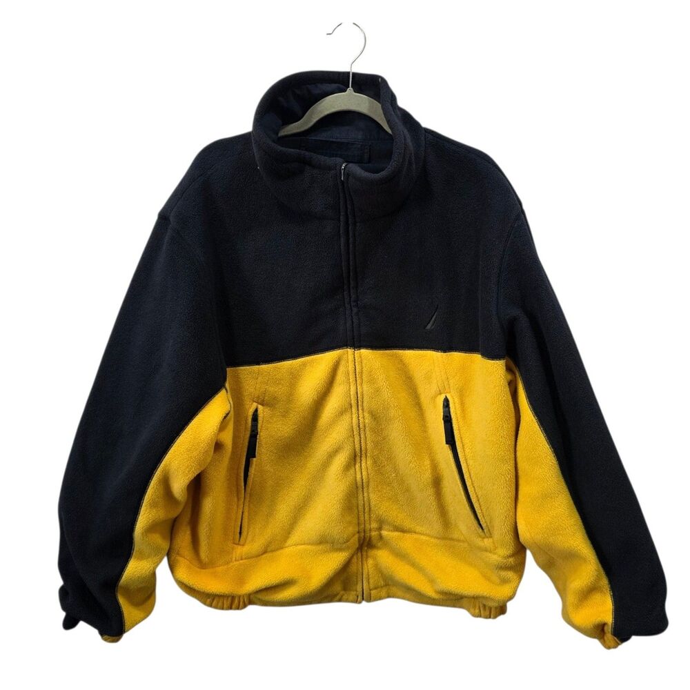 Vintage Nautica NS-83 Reversible Fleece Jacket XL Navy Yellow Full Zip Coat